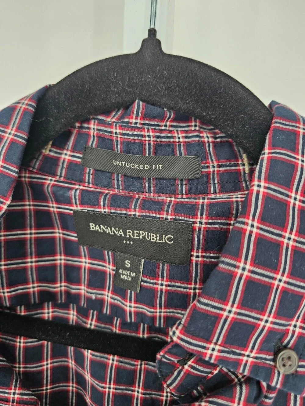 Banana republic Mens Sz S Untucked Fit Long Sleeve Button Up Shirt Plaid Blue